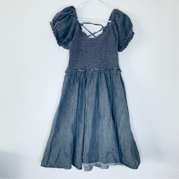 easel Dresses Easel Smocked Puff Sleeve Laceup Back Black Cotton